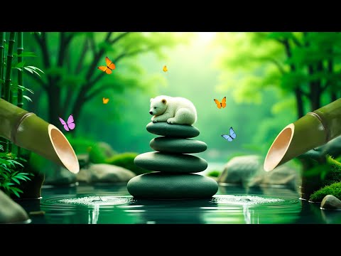 Relaxing Music Relieves Stress, Anxiety🔔Bamboo Water Fountain + Healing Piano Music + Sleep