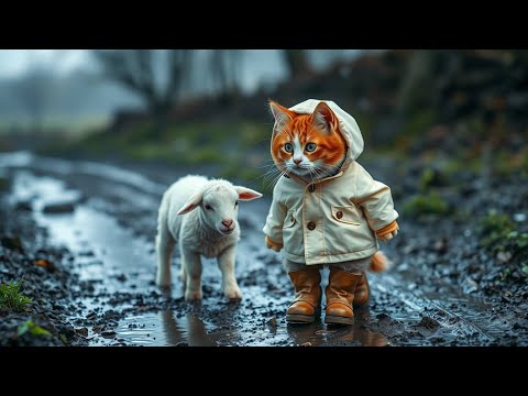 Brown-White Cat Rescues a Lamb from Rain | #catvideos #cutecat #cats #animalrescue