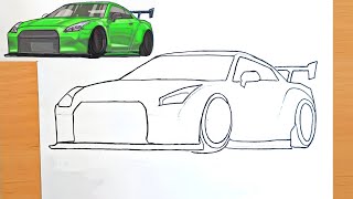 Easy GTR Car Drawing Tutorial | How to Draw a GTR