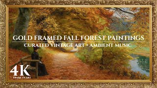 Gold Framed Vintage Fall Forest Path | 4K Frame TV Art with Music | Autumn Landscape Paintings