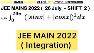 Q)  Integration ∫  ( 0 to 20𝜋)  (|sin𝑥|+|cos𝑥|)^2 𝑑𝑥 is equal to#maths #jee #jeeproblems #calculus