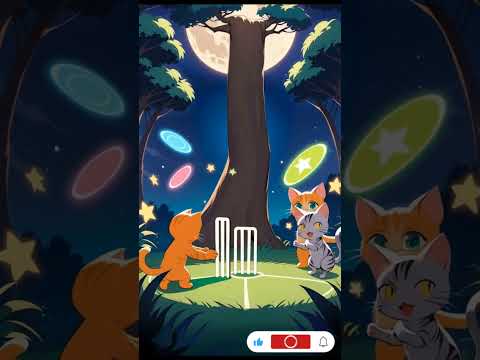 Cat and Kittens Playing Cricket at Night | Funny Animal Cricket Match Under Full Moon