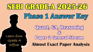 SEBI Grade A 2025 26 Phase 1 Answer Key | SEBI Grade A Phase 1 Exam Analysis