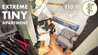 Living in a Shockingly Small 110 ft² Apartment with Clever Self-Built Furniture! – FULL TOUR