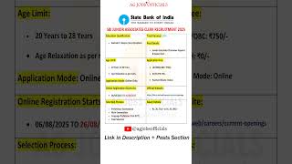 SBI Junior Associates Clerk Recruitment 2025 - AG Jobs Officials #sbi #sbiclerk #sbirecruitment2025