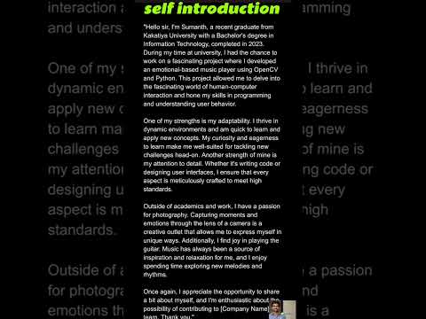 self introduction #shorts #jobhunt #freshers #jobs #selfintroduction