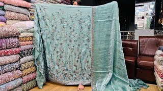 “Korean Silk New Border Design | Heavy Cutdana Work | 5 Premium Colours | 4PCS Suit & Loose Fabric”