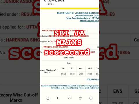 SBI JA mains scorecard 2024-2025 #sbija #sbi #ibps #motivation #sbiclerk #studyinspiration