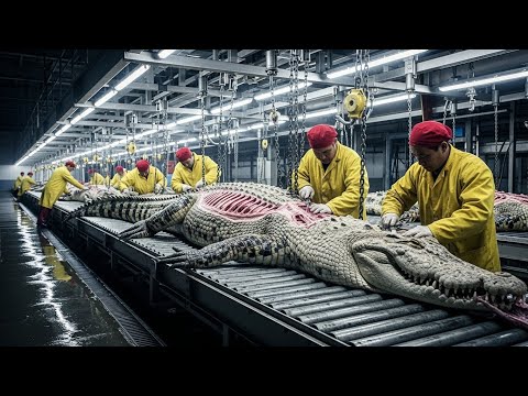 “Inside the Crocodile Mega Factory: How Machines Process These Giants