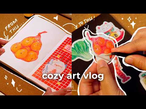 I turned my paintings into products 🦞 stickers + tote bags | Art vlog