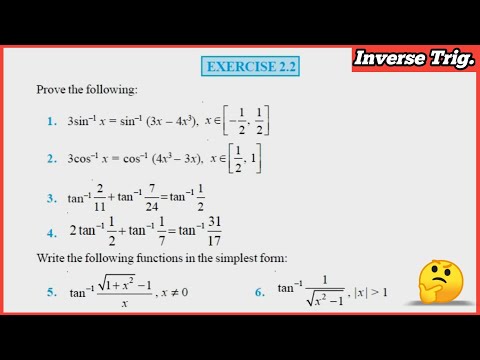 Class 12 Maths Chapter -2 Inverse Trigonometric Functions(I.T.F) : Exercise 2.2 solutions
