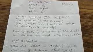 Medium = English Class=12th A1A2 B1B2 C Subject = English  Topic=unit test 2