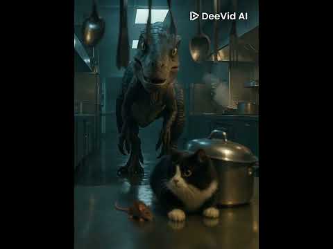 “Kitchen Terror: Cat & Mouse vs. Raptor”#JurassicEscape #DinoThriller #CatAndMouse#KitchenHorror