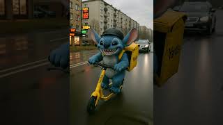 CGI Stitch Exploring Moscow on a Yellow Yandex Scooter | Realistic Animation