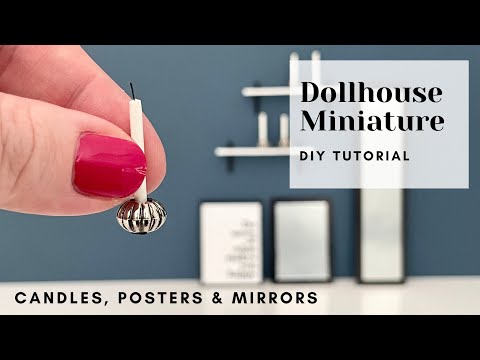 DIY Miniature - How to make a miniature MIRROR, SHELF, PICTURE & CANDLES for Dollhouse