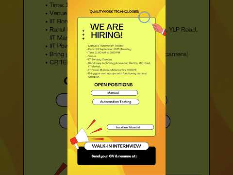 🎯Walk-in Drive! Manual & Automation Testing | QualityKiosk | Mumbai | 9th Sept 2025 | #hiringnow 📢