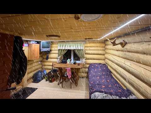 It's +1℃ Outside, RAINING and SNOWING, But It's COZY Inside! I spent the night in a LARGE LOG CABIN
