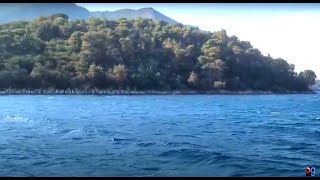 View from Skorpios Island, a private island in the Ionian Sea, Greece. July 2024.