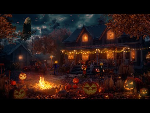 🎃 Cozy Autumn Village in Halloween day 🍁 Crackling Fire, Nature sounds, Relax, Sleep