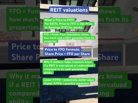 Price to FFO (Funds From Operations) For REITs, Price/FFO is like Price to Earnings (P/E) for stocks