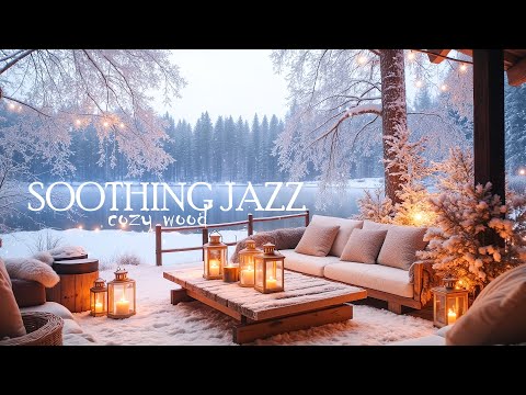 4K Cozy Winter Porch Ambience ❄️ Lakeside Retreat with Crackling Fireplace & Smooth Jazz