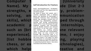 Self-Introduction for Freshers|Tell Me About Yourself #shorts #trending #interview #selfintroduction