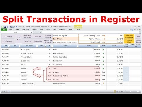 Split transactions into different categories in Excel checkbook register | How to split transaction.