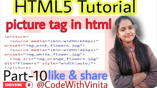 HTML Tutorial।Part-10।How to add picture element tag in html responsive image।@CodeWithVinita