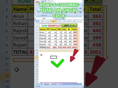 EXCEL SHORTCUT ALT += | Sum of Row and column Total on Single click | #excel #excelformula