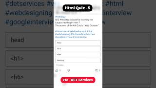 Which tag is used for inserting the Largest Heading in Html ? #htmlquiz #htmlshorts #shorts #viral
