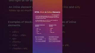 HTML BLOCK & INLINE ELEMENTS. #basicprograms #htmltags #html  #htmlcoding #codingislife #codingfun