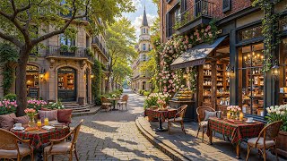 Refreshing Spring Morning Ambience at Outdoor Coffee Shop 🌿 Soft Piano Jazz Music for Work, Study