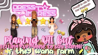 Playing "Dress to Impress"telling all the players to say bangii if they want a farming server😭🧸ིྀ🎀🫶🏼