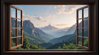 Gold Framed Vintage Window | Majestic Landscape .