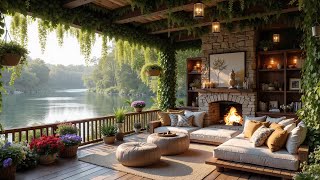 Cozy Spring Porch Ambience 🎹 Smooth Piano Background Music and Fireplace Sounds for Relaxation