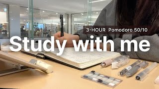 2-HOUR STUDY WITH ME | library | Rain sounds🌧️ | Pomodoro 50/10 | with pomodoro timer | real time