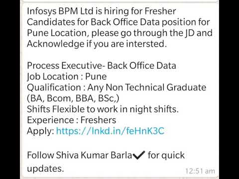 "Infosys " BPM Ltd is "hiring for Fresher" | Jobs near me | Pune|