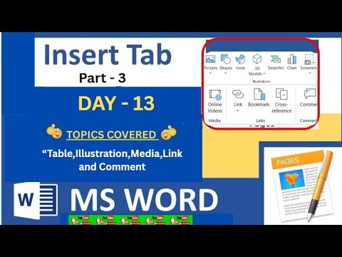 Microsoft Word Tutorial |MS Word Insert tab tutorial# table# link  #illustration #media #comment