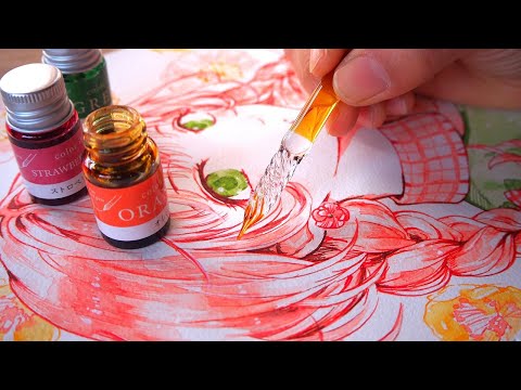 【アナログ】百均のガラスペンとインクでイラストメイキング／Cheap glass pen and ink illustration making