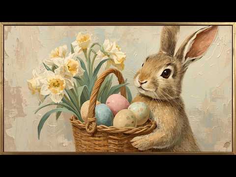 Vintage Bunny Still Life for TV | Spring Basket with Daffodils | Frame TV Art 4K