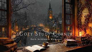 Cozy Study Nook Overlooking the Tower Next to the Snowy River | Dark Academia Music for Focus