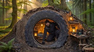 Building a Hidden Bushcraft Shelter Inside a Tractor TireExtreme Survival