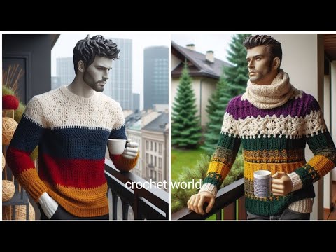 Crochet Men sweater design knitted with wool. Hand knitted crochet men sweater design.