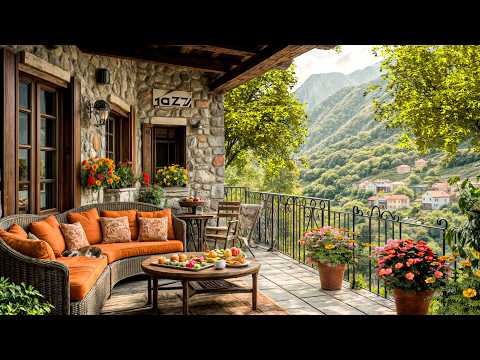 Cool Morning 4K on Porch Overlooking Village in The Swiss Alps, Birds Singing, Morning Sun,...