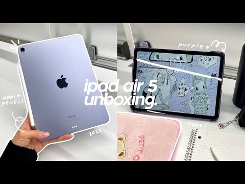ipad air 5 unboxing (purple) 💜 apple pencil + accessories