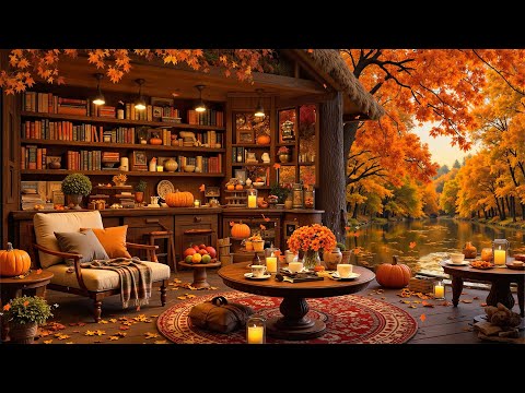 Cozy Autumn Porch Ambience with Jazz Relaxing Music 🍁 Gentle Jazz & Fireplace Crackling for Stress