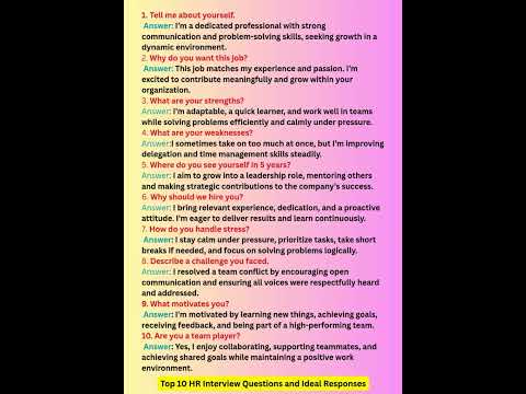 Top 10 HR Interview Questions and Ideal Responses