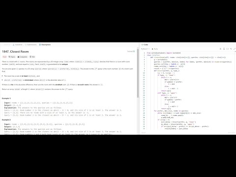 1847. Closest Room || Ordered Set || Sorting || Binary Search