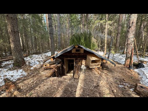 MY LOG CABIN UNDERGROUND SURVIVED THE SPRING FLOOD! I VISITED COZY SHELTER IN THE WILD FOREST