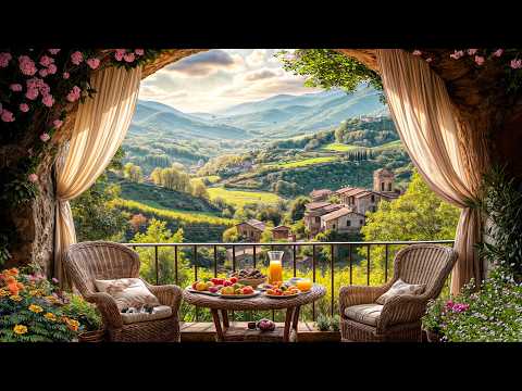 Relaxing Countryside Spring Morning | Cozy Terrace Breakfast & Mountain Scenery| Relax & Unwind 4K